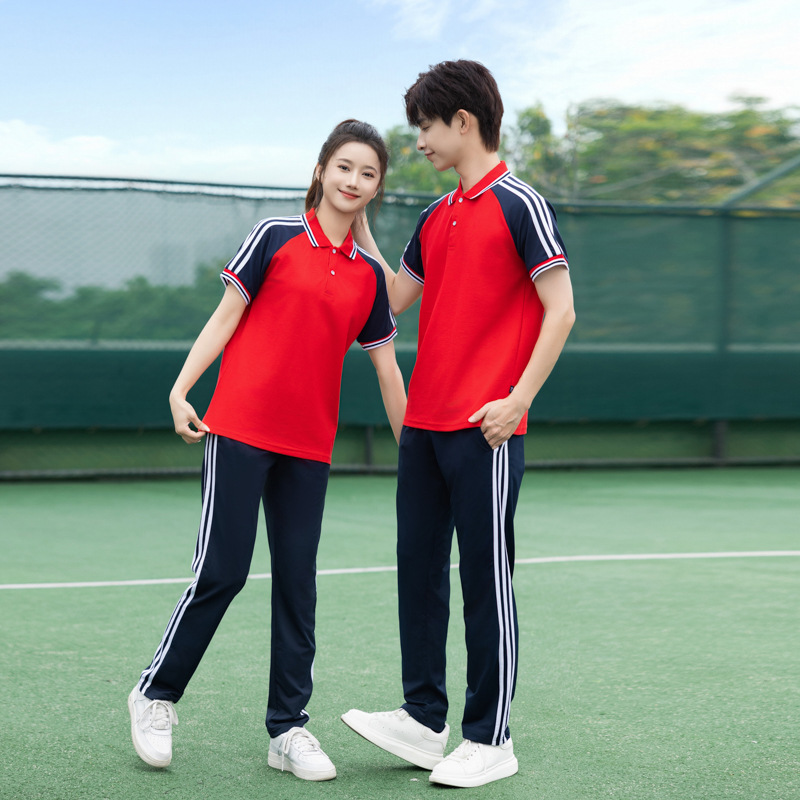 中学生夏季短袖校服套装初中高中小学生运动班服POLO衫棉半袖校服